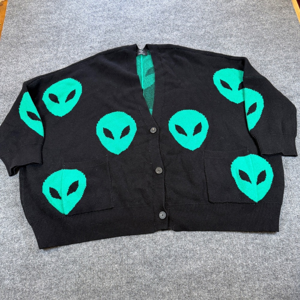 Dressed in Lala Too Cool For You Oversized Alien Cardigan Black Green S/M